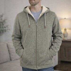 Eddie Bauer size XL, GreenCozy Green Hooded Fleece Lined Zip up Sweater